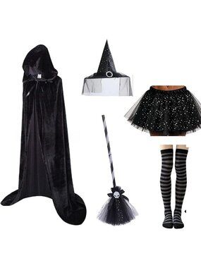Women's Black Halloween Witch Costume Accessories Set Cosplay